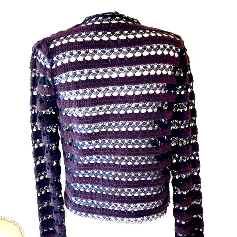 CHANEL cashmere black purple sweater 42